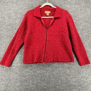 Vintage Kamal Cardigan Womens L Red Wool Blend Full Zip Granny Core Cotagecore